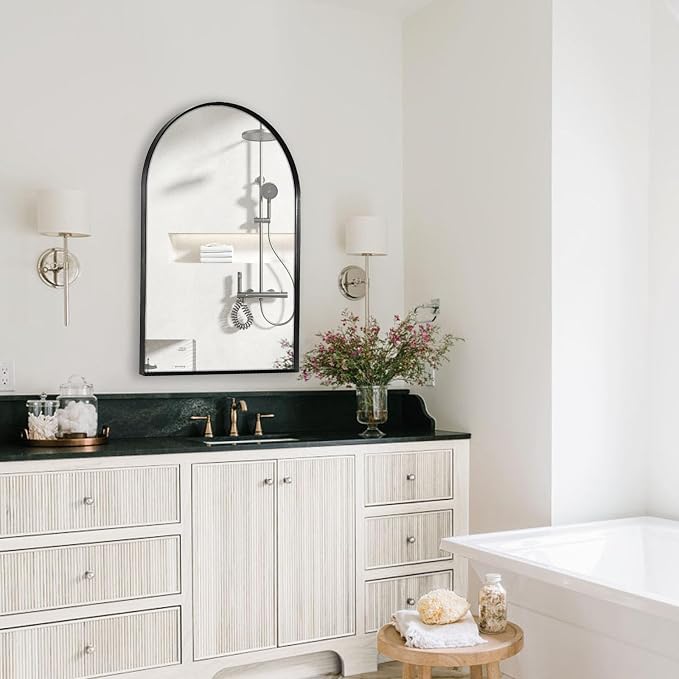 30" x 48" Black Arched Mirror, Arch Wall Mirror, Metal Frame Black Bathroom - Image 7