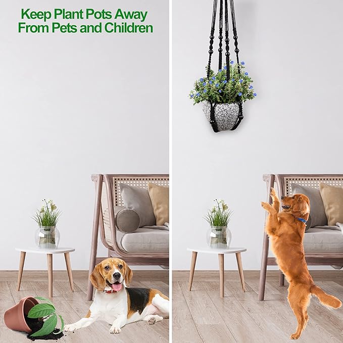 RIFNY Macrame Plant Hanger for 5 to 10 Inch Plant Pots, 35 Inch Indoor Handmade Woven Rope Hanger Kits with Hooks and Wood Beads, Hanging Planter Basket Holder for Boho Home Decor (Black, 3 Pack)