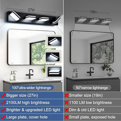 360° Rotate LED Bathroom Vanity Light Fixtures, 1600LM Acrylic Matte Black - Image 4