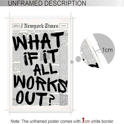 Drimiler Retro Black And White Newspaper Poster What If It All Works Out Canvas - Image 3