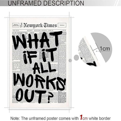 Retro Black And White Newspaper Poster What If It All Works Out Canvas Wall Art - Image 3