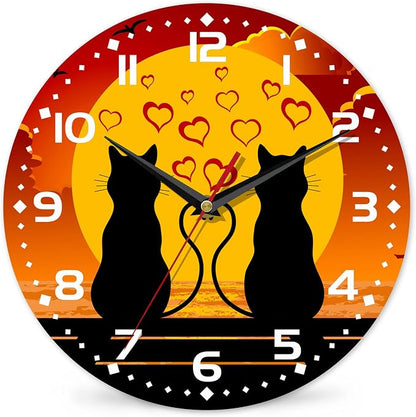 Two Cats in Love Seaside Wall Clock, Contemporary Easy to Read Decor by DEMACYA