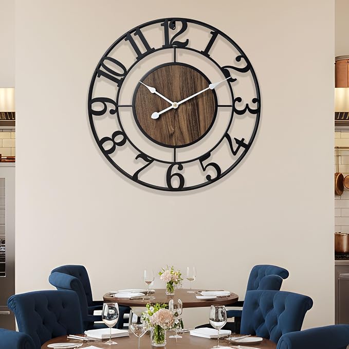 Large Metal Wall Clock, 30 Inch Retro Decorative Silent, Non Ticking, Battery - Image 6