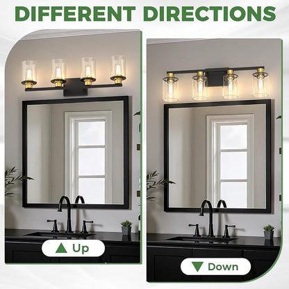 DORESshop Bathroom Light Fixtures, 4-Light Black and Gold Bathroom Vanity Light - Image 7