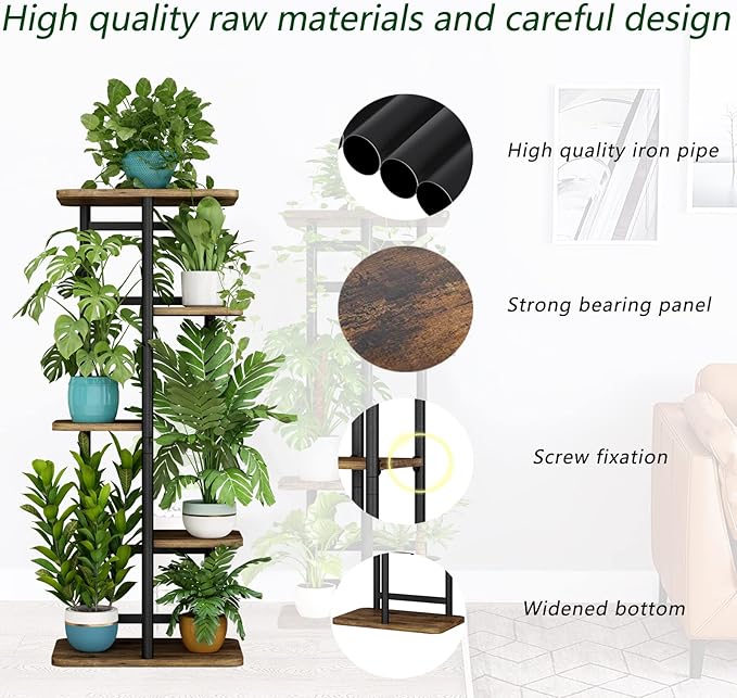 LINZINAR Plant Stand 5 Tier 6 Plant Multiple Flower Rack Holder Shelves Rack Storage Organizer Display Indoor Planter for Balcony Bedroom Patio Garden Living Room, Black