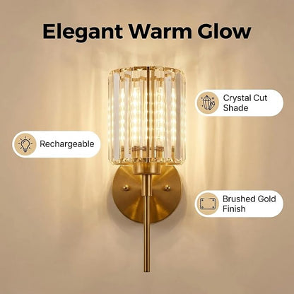 Gold Crystal Wall Sconce Battery Operated and Rechargeable Wall Light - Image 2