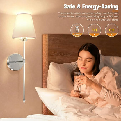 NIORSUN 19.9 inch Battery Operated Wall Sconce Set of 2, Brushed Nickel - Image 6