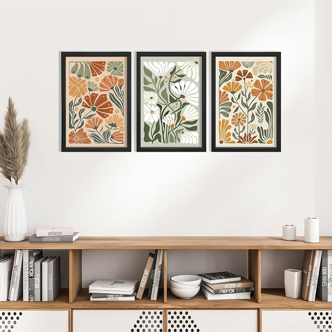 YWJKWLGS Mid Century Boho Wildflower Wall Art Set of 3, 11x16 Inch Black Framed - Image 6