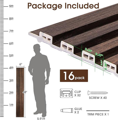 WPC Slat Wall Panels 16 Pack 48" x 6", Waterproof Fluted Wall Paneling - Image 4