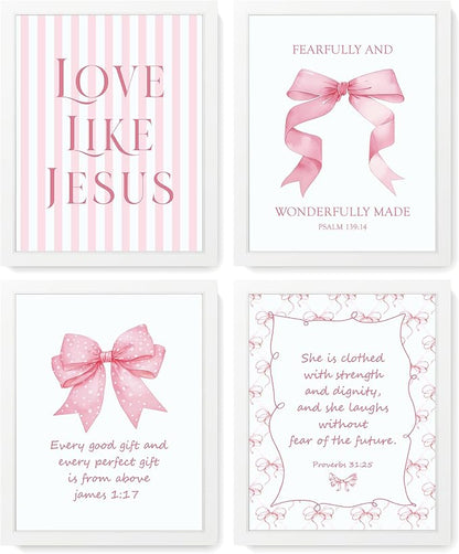 LARTSFRO Coquette Pink Bow Jesus Wall Art Decor Posters, Inspirational Bible by Unknown