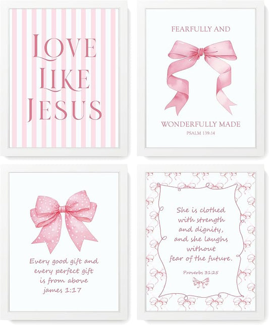 LARTSFRO Coquette Pink Bow Jesus Wall Art Decor Posters, Inspirational Bible by Unknown