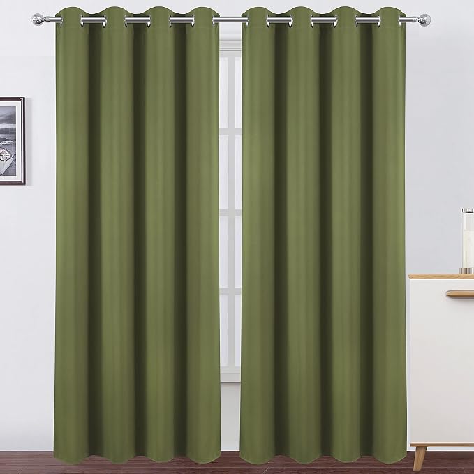 LEMOMO Blackout Curtains 66 x 84 inch/Olive Green Curtains Set of 2 by Lemomo