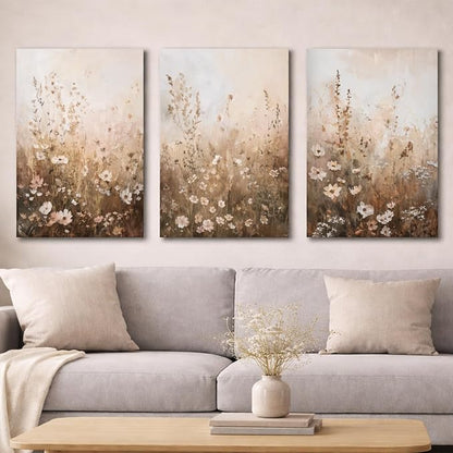 CHTEXA Wildflower Wall Art Canvas Set of 3, Rustic Neutral Botanical Prints - Image 4