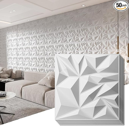 Art3d 50-Pack 3D Wall Panels for Interior Wall Decor, Modern Diamond Textured by Art3d