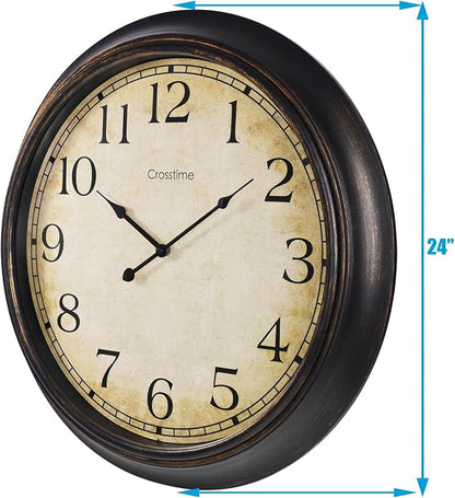 Crosstime 24 Inch Wall Clock Battery Operated Silent Round Vintage Large Wall - Image 9