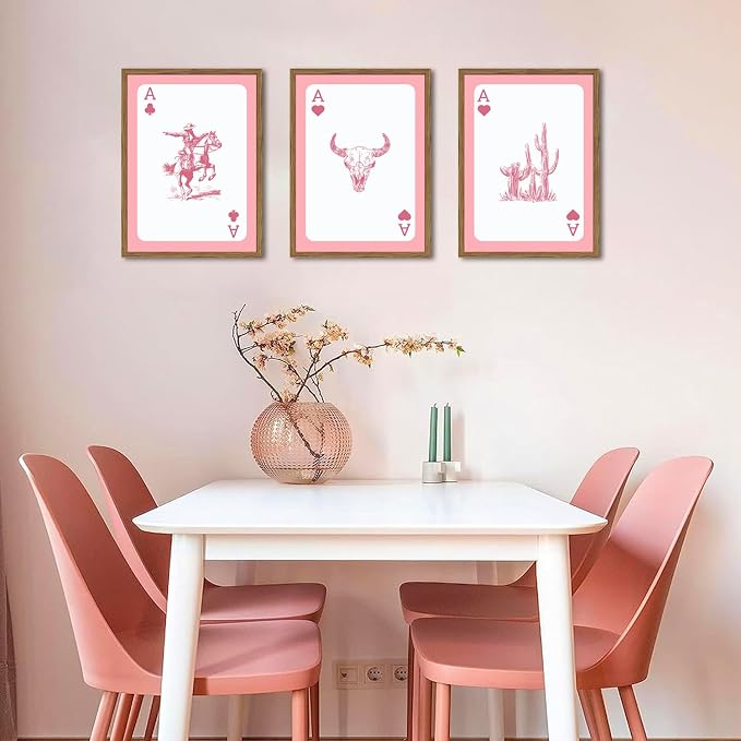 Set of 3 Western Cowgirl Wall Art Pink Bull Skull Wall Decor Painting - Image 7