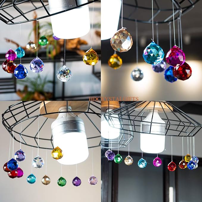 10 Pack Crystal Ball 1.18"/30mm Prism Sun Shine Catcher Rainbow Pendants Maker, Hanging Crystals Prisms for Windows, for Feng Shui, for Gift (Multi-Colors)