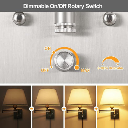 TRLIFE Dimmable Wall Sconce Plug in, Brushed Nickel Wall Sconces Set of Two - Image 3