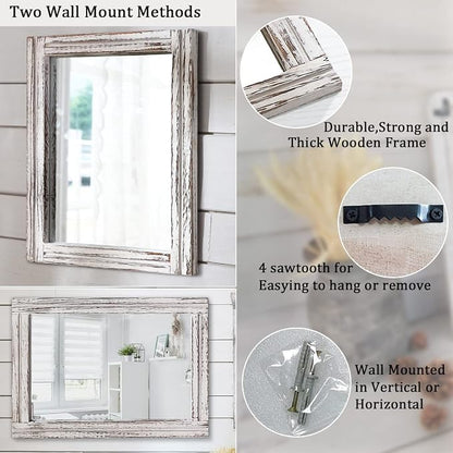 AAZZKANG Large Wall Mirrors 26"x18" Rustic Wood Mirror Rectangle Decorative - Image 3
