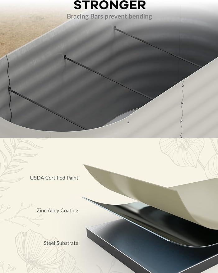 2 Pcs Raised Garden Beds Outdoor 8x2x2ft - Galvanized Steel Planter Box for Vegetables, Flowers, Rust-Resistant Garden Box, Easy Assembly Raised Beds, Durable Planters for Outdoor Plants, Beige