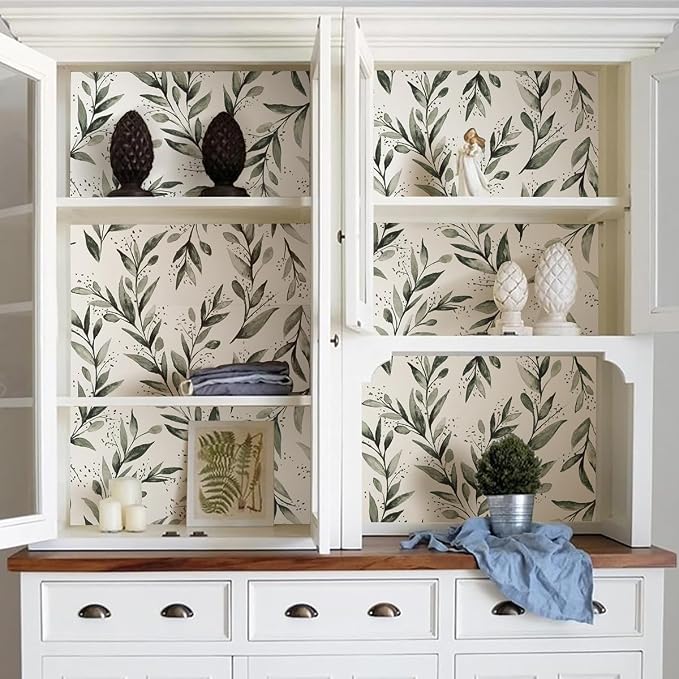 Livebor Green Leaf Peel and Stick Wallpaper Olive Leaf Contact Paper 17.7inch x - Image 5