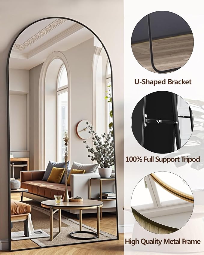 DMWOODFL 77"x38" Black Arched Full Length Mirror - Image 3