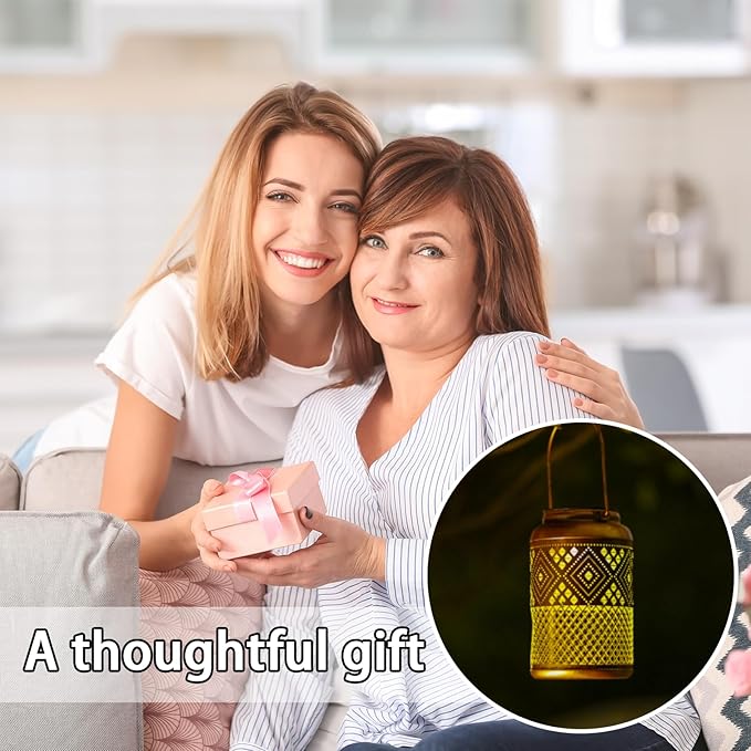 2 Pack Solar Lanterns Outdoor Waterproof - Birthday Gifts for Women, Men, Mom, Solar Lights Outdoor Hanging Garden Decor for Outside, Patio, Outdoor, Yard, Lawn, Balcony Modern