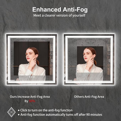 LED Mirror for Bathroom, 36x36 Inch, 3 Colors Dimmable CRI>90 Double Lights - Image 6