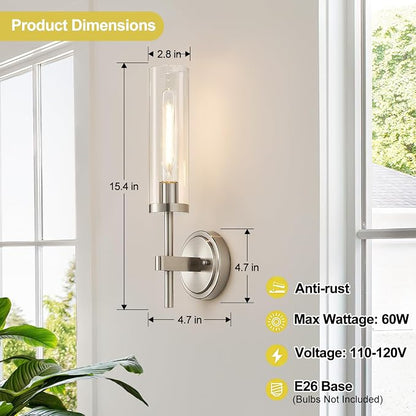 MOKATNG Wall Sconces Set of Two, Brushed Nickel Bathroom Sconces - Image 7