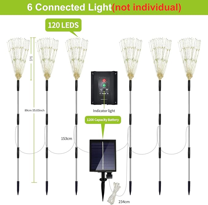 6 Pack Outdoor Solar Garden Lights, 120 LED Waterproof Solar Lamps Decorative, Fireworks Lamp, 8 Modes Landscape Lights with Remote for Pathway Backyard Walkway Patio (Cool White)