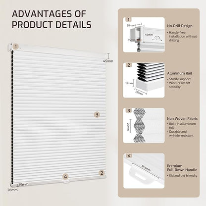 Grandekor No Drill No Tools Cordless Cellular Shades, 35.5" W x 64" H, UV - Image 9