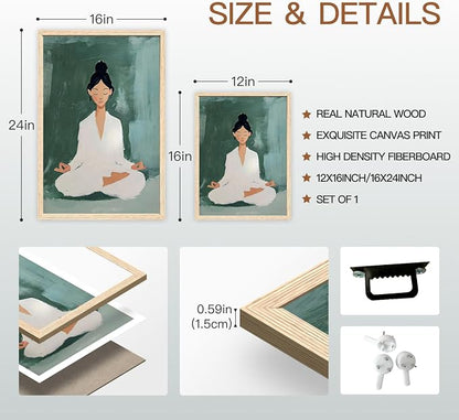 GELDSTEI Wood Framed Zen Wall Art, Tranquil Meditation Wall Decor, Yoga Girl - Image 7