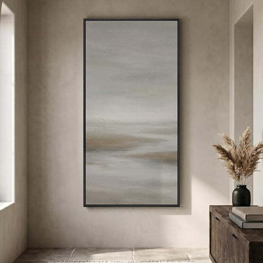 Large Framed Neutral Abstract Wall Art, Modern Vertical Canvas Prints Paintings by Cuspin