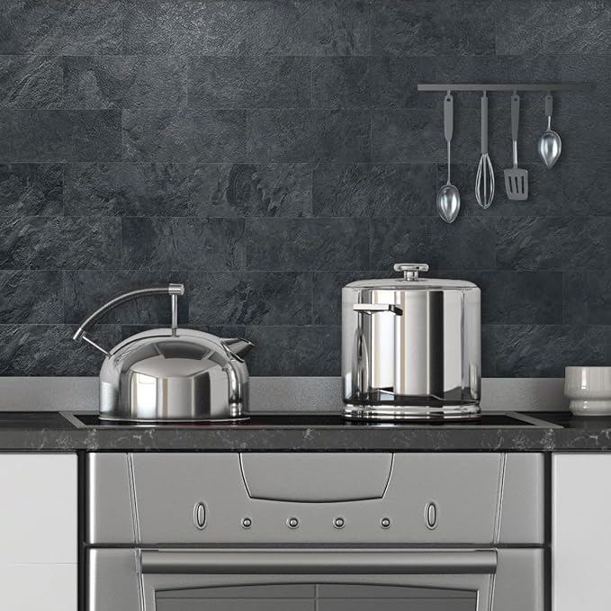 AULIGET 2-Piece Black Slate Peel and Stick Backsplash Wall Tiles, Laundry Room - Image 3