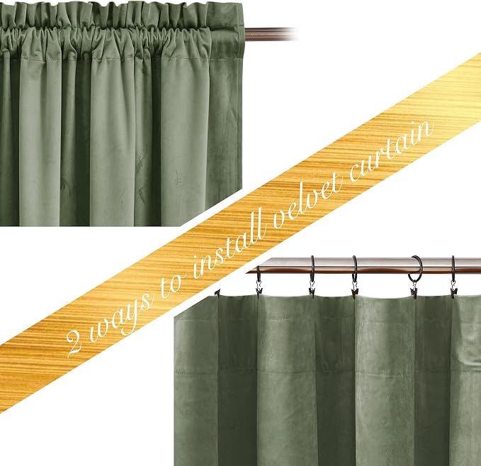 NICETOWN Sage Green Velvet Curtains 72 inches Long 2 Panels - Image 3