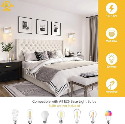 Lomoky White Plug in Wall Sconces Set of Two, Modern Wall Lights - Image 3