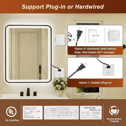 32x40 Inch Black Framed LED Bathroom Mirror - Image 9