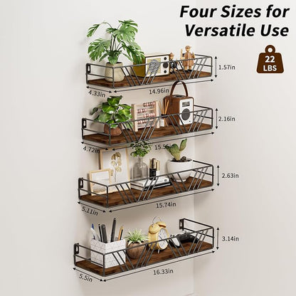 Floating Shelves for Wall, 4 Sets Rustic Wall Mounted Shelves - Image 3