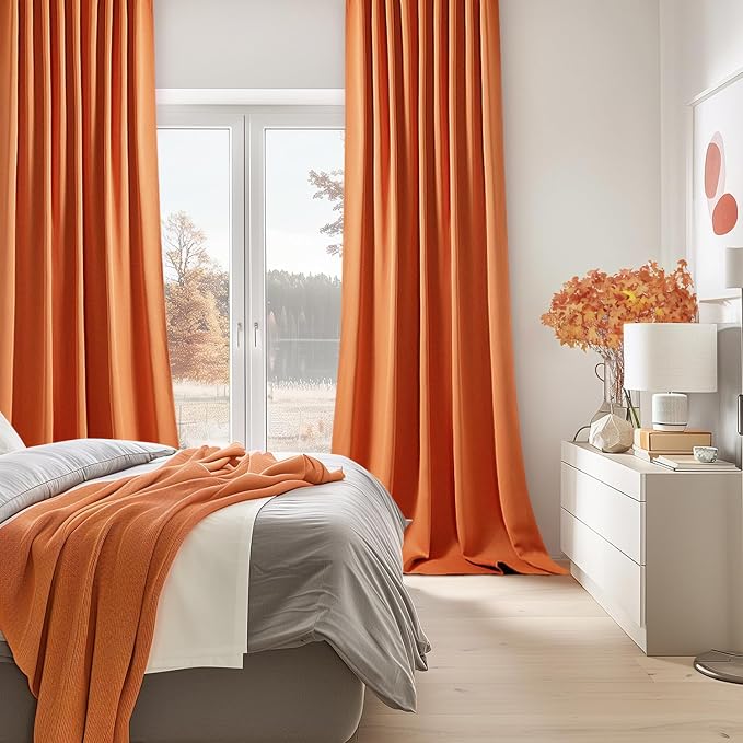 MIULEE Orange Back Tab Blackout Curtains 102 Inch Long 2 Panels Set - Image 2