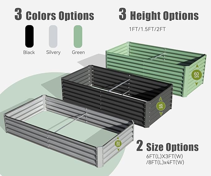 Domi Galvanized Raised Garden Bed, Outdoor Planter Garden Boxes Large Metal Planter Box for Gardening Vegetables Fruits Flowers, Dark Grey(6x3x1ft)