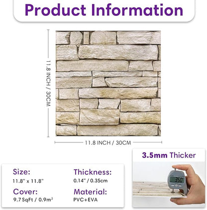 3D Peel and Stick Faux Stone Wall Panels 11.8" x 11.8" 10-Pack, Stone-Look Wall - Image 4