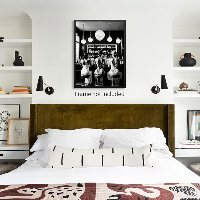 FuSatisYilife Vintage Black and White Canvas Wall Art Trendy Women Drink - Image 6