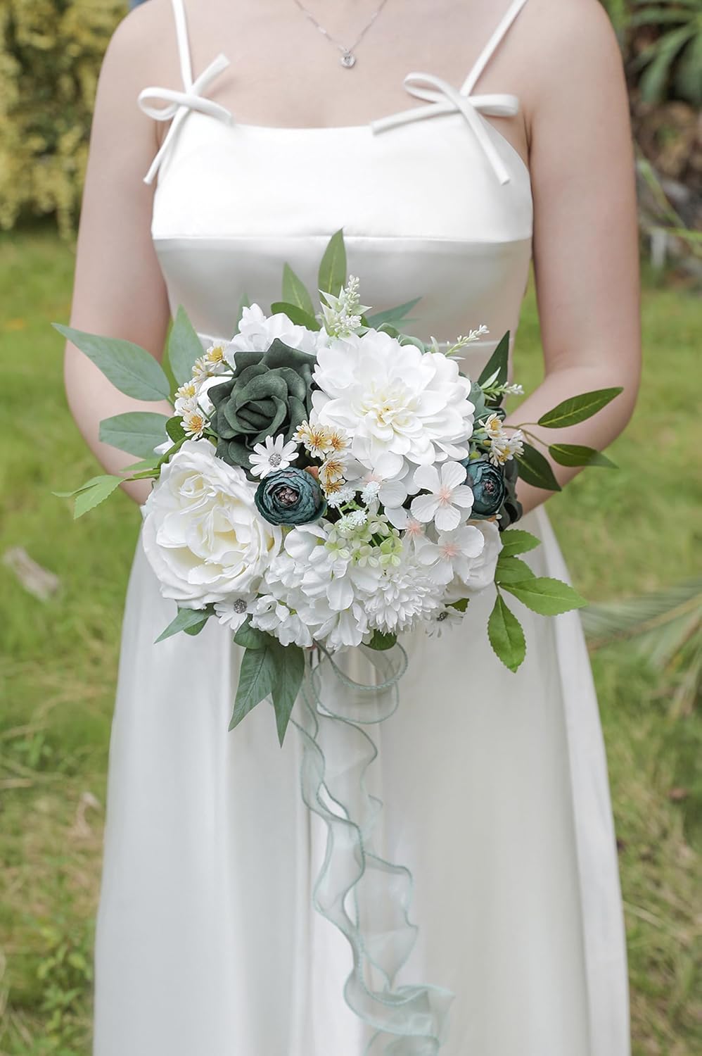 Forest Green Artificial Flowers Silk Fake Roses Peonies Greenery Combo Box Set for DIY Wedding Bouquets Bridal Shower Centerpieces Floral Arrangements Party Tables Home Decoration