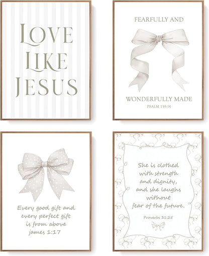 LARTSFRO Coquette Beige Bow Jesus Wall Art Decor Posters, Inspirational Bible by Unknown