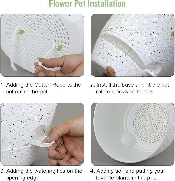 12 inch Large Self Watering Pots for Indoor Outdoor Plants, Plant Pots with Mesh Drainage Holes for Garden House Plants, Plastic Planters with Reservoir for Flower, Speckled White