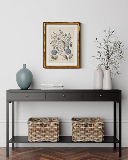 InSimSea Gold Bamboo Framed Canvas Wall Art, Retro Blue Hydrangea Botanical - Image 2