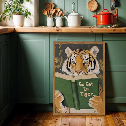 Framed Funny Tiger Wall Art, Motivational Animal Reading Wall Decor Paintings - Image 9