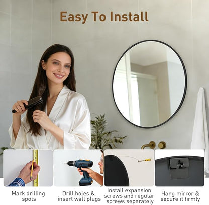 NEWBULIG 20 Inch Round Wall Mirror, Bathroom Mirror - Image 5