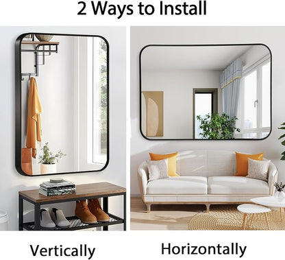 22x30 Inch Black Wall Mirror for Bathroom, Brushed Metal Framed Mirror - Image 7
