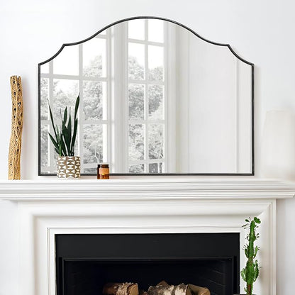 Besdomus Black Scalloped Wall Mirror: 40"x29" Large Modern Wooden Arched - Image 6